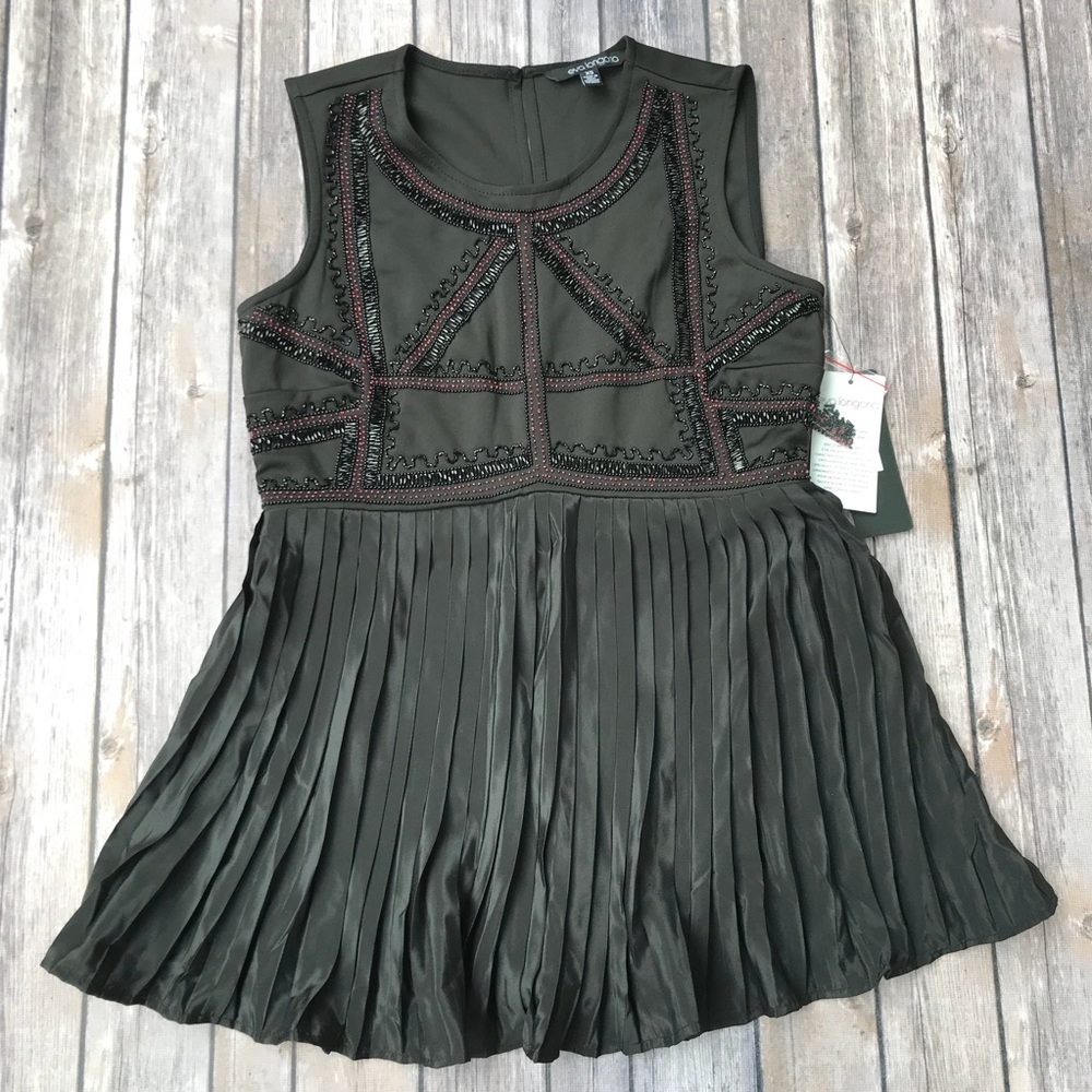 Eva Longoria Beaded Pleated Peplum Top